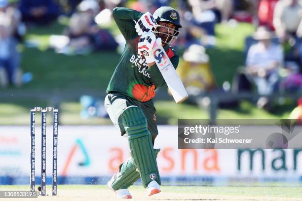 Tamim Iqbal Khan of Bangladesh bats during game two of the One Day International series between New Zealand and Bangladesh at Hagley Oval on March...