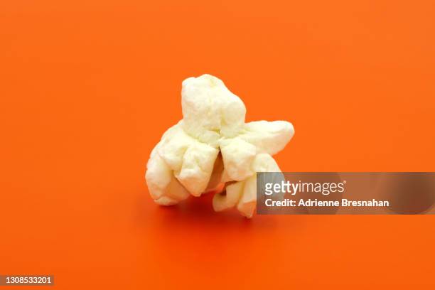 single piece of air-popped popcorn - enkel object stockfoto's en -beelden