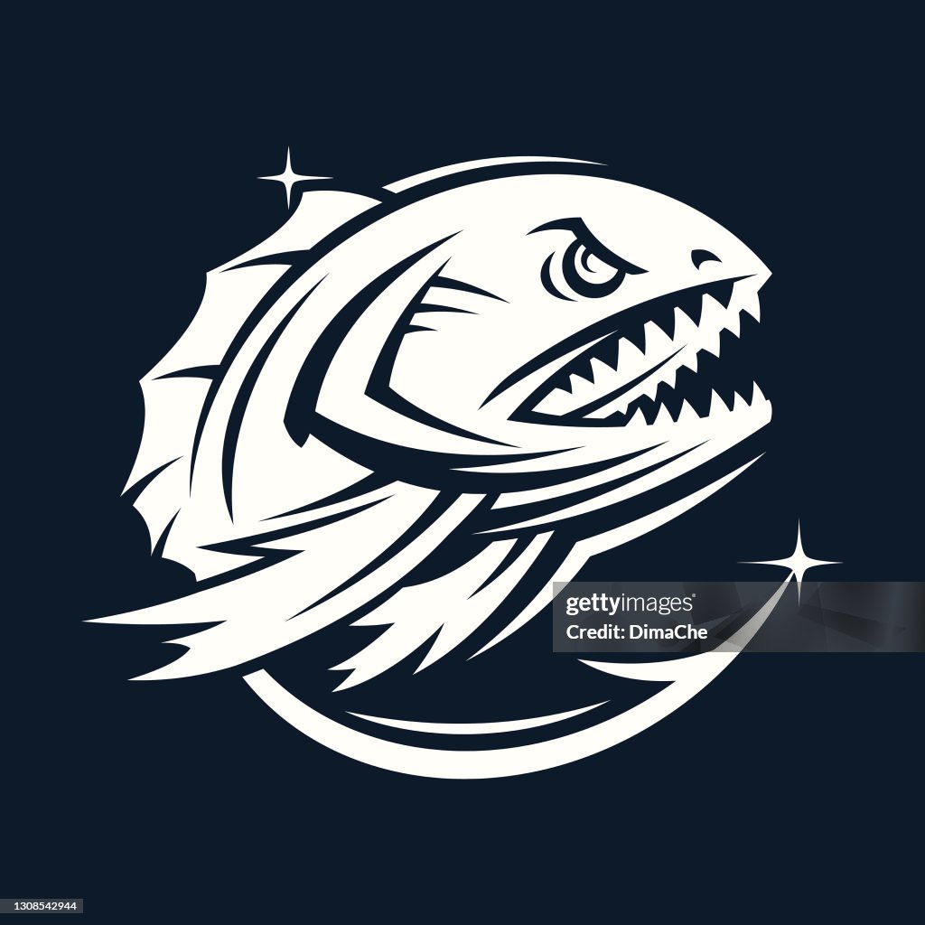 Stylized angry fish silhouette - vector icon or sticker