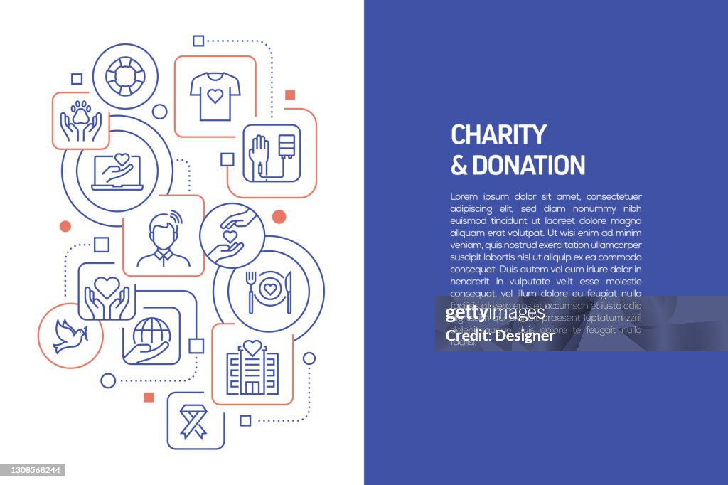 Charity and Donation Concept, Vector Illustration of Charity and Donation with Icons