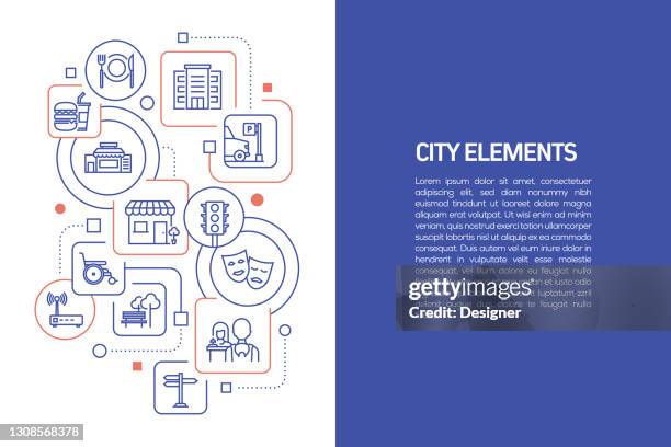 ilustrações, clipart, desenhos animados e ícones de conceito de elementos da cidade, ilustração vetorial de elementos da cidade com ícones - relógio de estacionamento