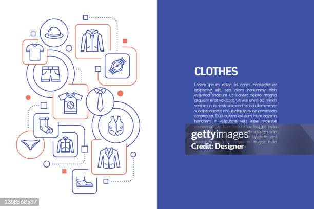 ilustraciones, imágenes clip art, dibujos animados e iconos de stock de concepto de ropa y accesorios, ilustración vectorial de ropa y accesorios con iconos - cardigan sweater