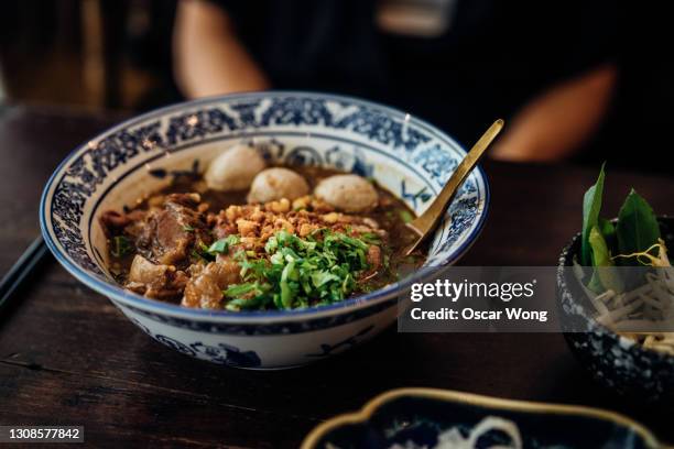 traditional chinese beef noodle soup - fusion food stock pictures, royalty-free photos & images