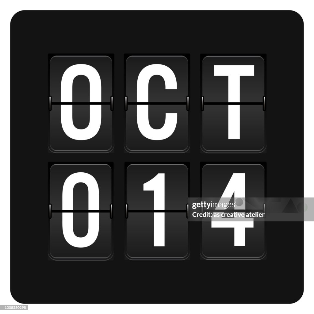 October 14- Daily Calendar and black flip scoreboard digital timer with date