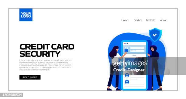 credit card security concept vector illustration for landing page template, website banner, advertisement and marketing material, online advertising, business presentation etc. - mobile landing page stock illustrations