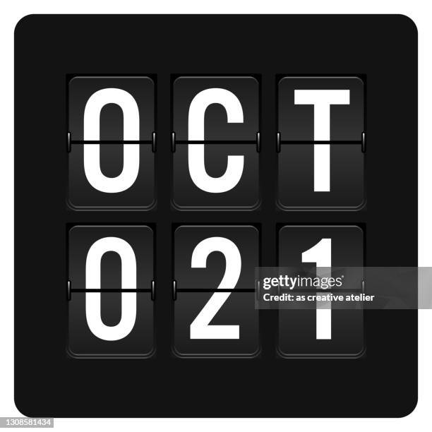 ilustrações de stock, clip art, desenhos animados e ícones de october 21- daily calendar and black flip scoreboard digital timer with date - outubro