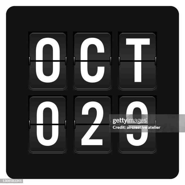 ilustrações de stock, clip art, desenhos animados e ícones de october 29- daily calendar and black flip scoreboard digital timer with date - outubro