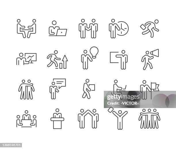 stockillustraties, clipart, cartoons en iconen met de werkende actiepictogrammen van mensen van het bedrijfsleven - klassieke reeks van de lijn - serious