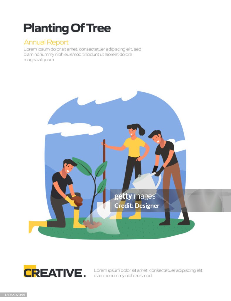 Planting of Tree Concept Flat Design for Posters, Covers and Banners. Modern Flat Design Vector Illustration.