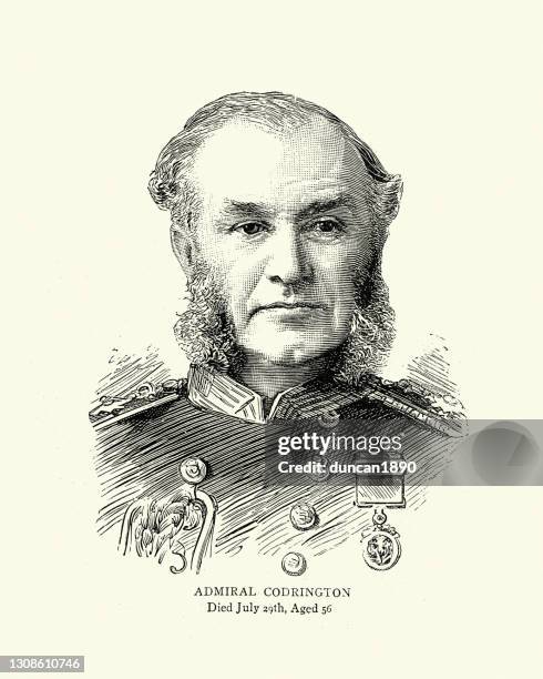 rear admiral william codrington , royal navy officer, victorian 19th century - naval officer stock illustrations