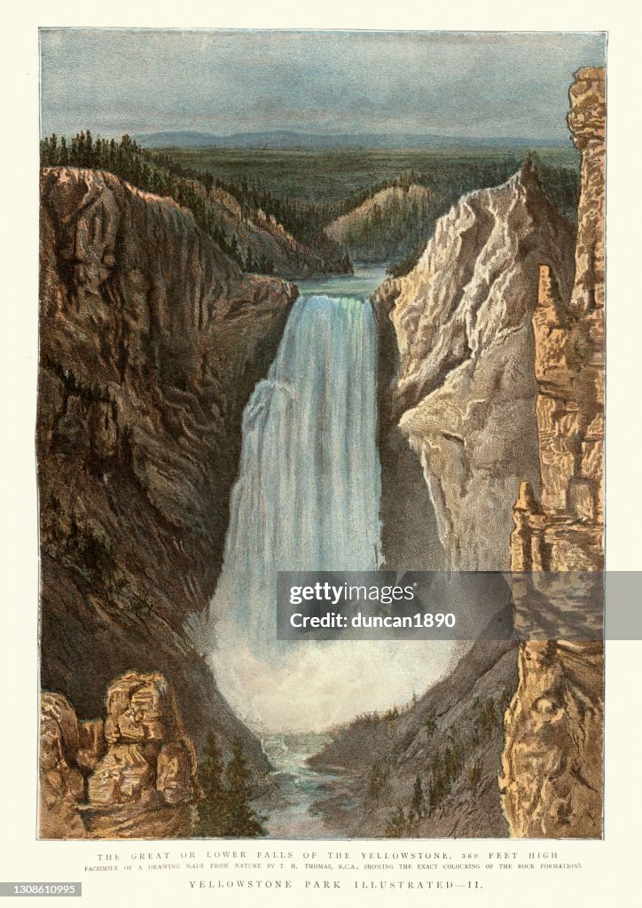 Great or lower falls of the Yellowstone, Waterfall, Victorian 19th Century