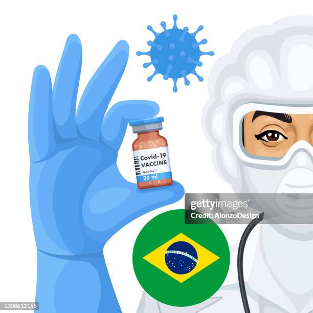 covid-19 vaccination campaign in brazil. - supplements hand stock illustrations