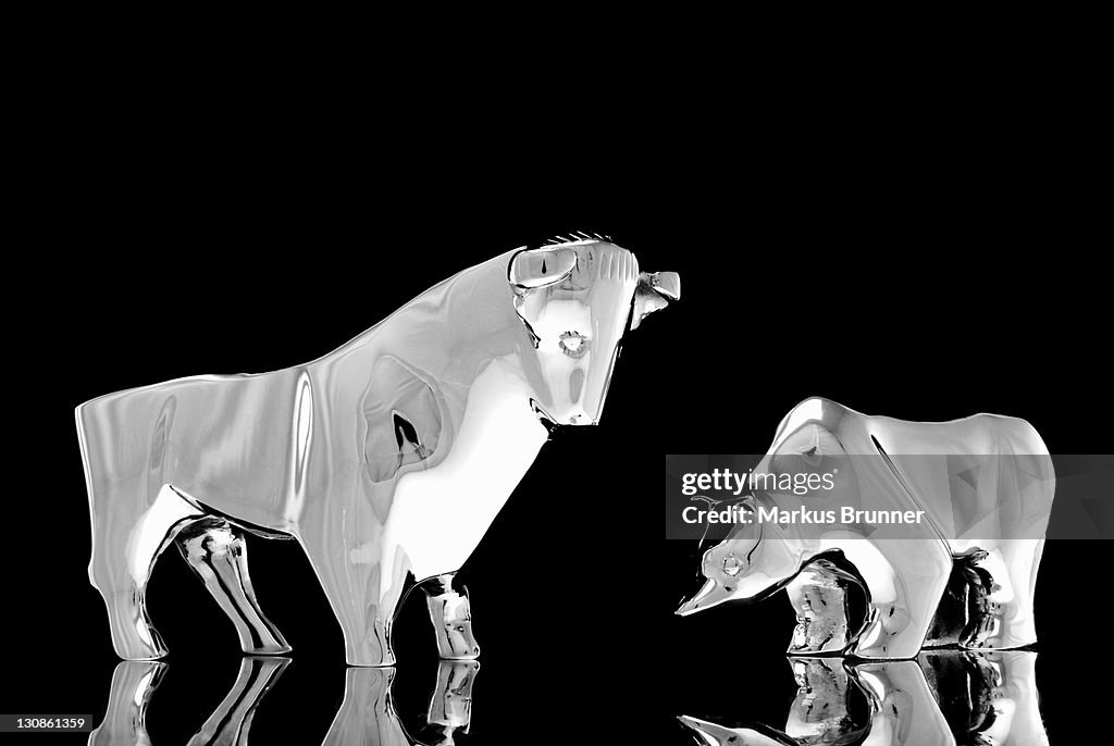 Bull and bear figurines, symbolic image for the stock exchange