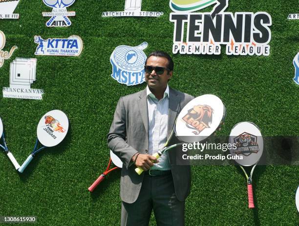 Leander Paes attends the Tennis Premier League auction on March 23, 2021 in Mumbai, India