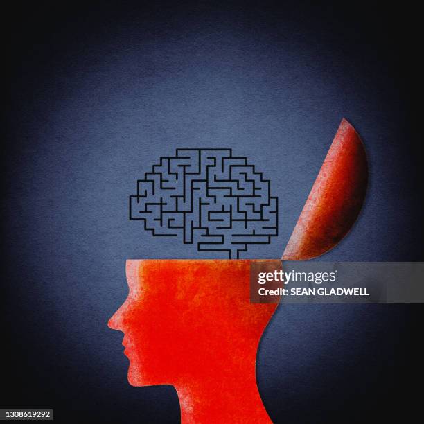 open brain maze illustration - obsessive stockfoto's en -beelden