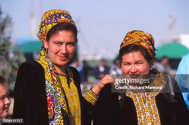 Turkoman women at a Race Meeting at Ashgabat in Turkmenistan. Although the Turkoman breed of horse was driven almost to a state of extinction in...