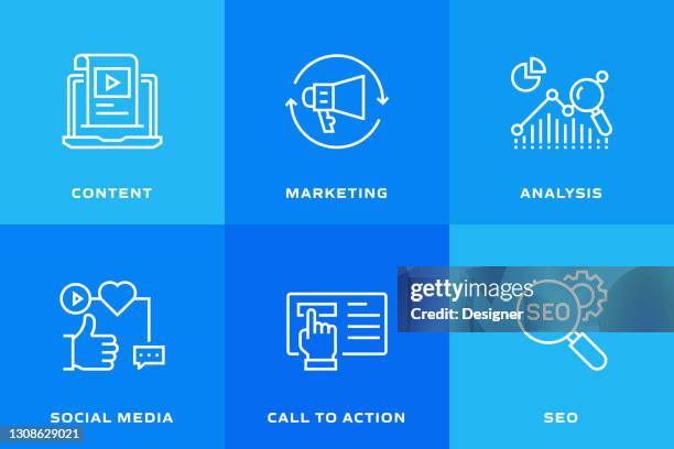 inbound marketing related line icons. vektor-symbol-illustration. - content stock-grafiken, -clipart, -cartoons und -symbole