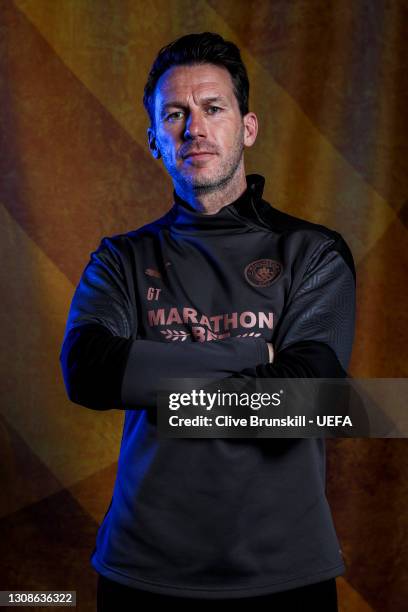 Manager of Manchester City Gareth Taylor poses during the UEFA Women's Champions League Portraits at Manchester City Training Ground on March 19,...