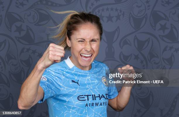 Steph Houghton of Manchester City during the UEFA Women's Champions League Portraits at Manchester City Training Ground on March 19, 2021 in...