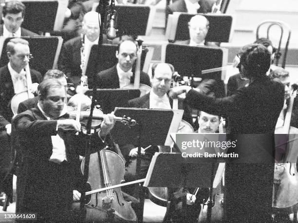 The New York Philharmonic Gala Opening Night concert with violinist Isaac Stern and conductor Leonard Bernstein , the inaugural concert of the newly...