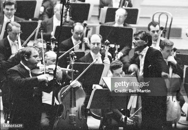 The New York Philharmonic Gala Opening Night concert with violinist Isaac Stern and conductor Leonard Bernstein , the inaugural concert of the newly...