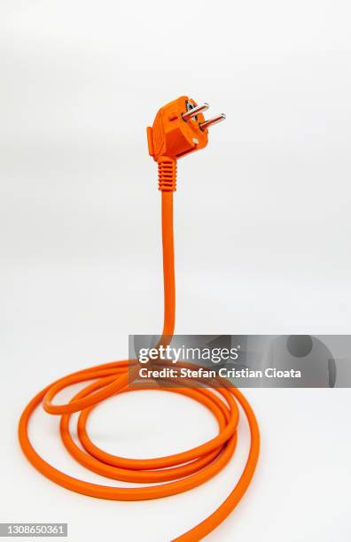 electric cable on white background - strom stock-fotos und bilder