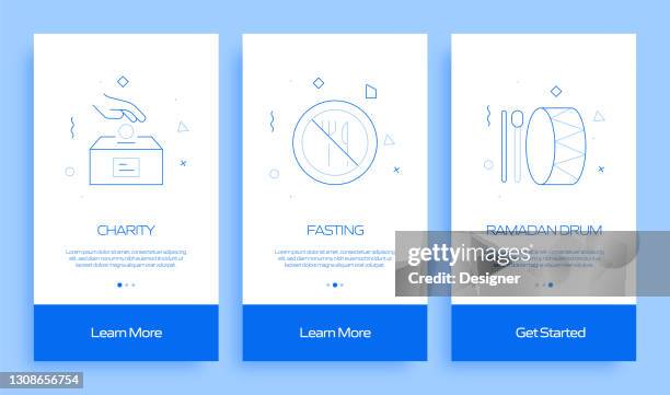ramadan concept onboarding mobile app page screen with flat icons. ux, ui design template vector illustration - iftar stock illustrations