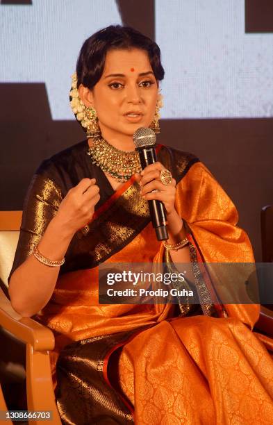 Kangana Ranaut attends the trailer launch film 'Thalaivi' and celebrates her birthday on March 23, 2021 in Mumbai, India