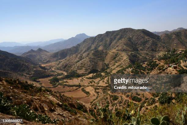 eritrean highlands - valley view from arbaroba, maekel region, eritrea - eritrea stock pictures, royalty-free photos & images