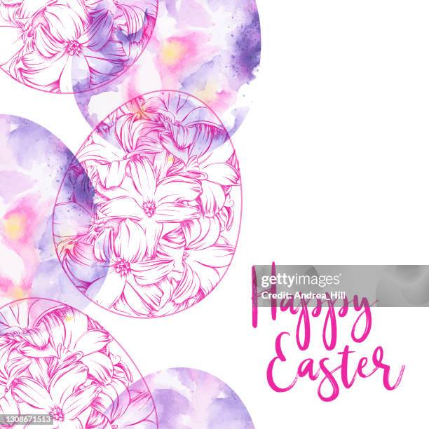 happy easter seamless pattern with floral easter eggs inink and watercolor, vector eps10 illustration - hyacinth stock illustrations