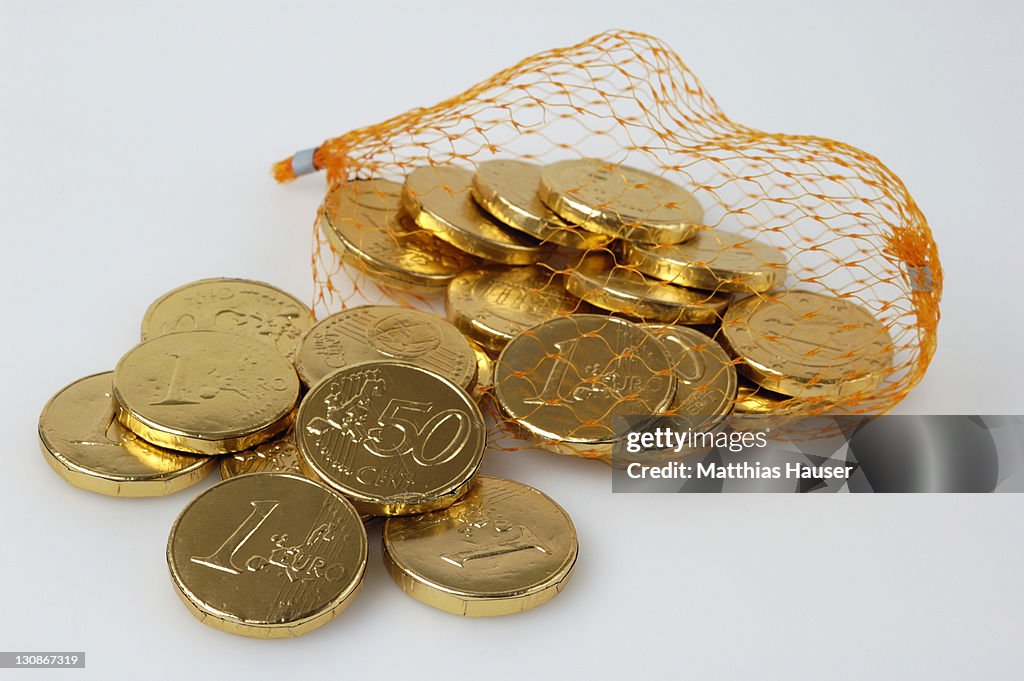 Euro coins made of chocolate