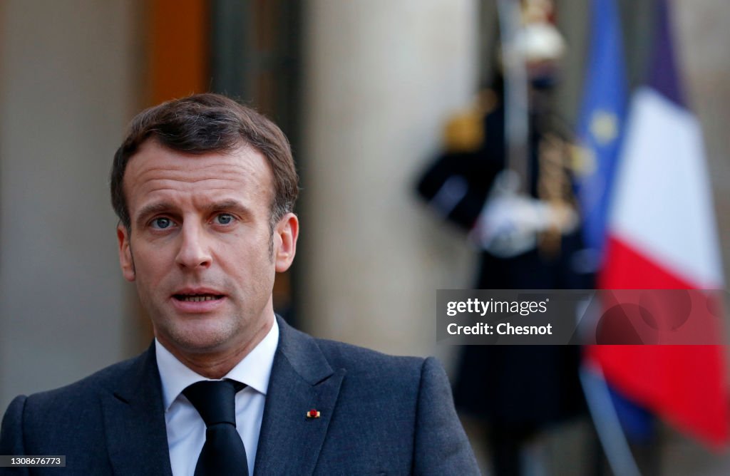 French President Macron Hosts  Mohamed El-Menfi And Moussa Al-Koni At Elysee Palace