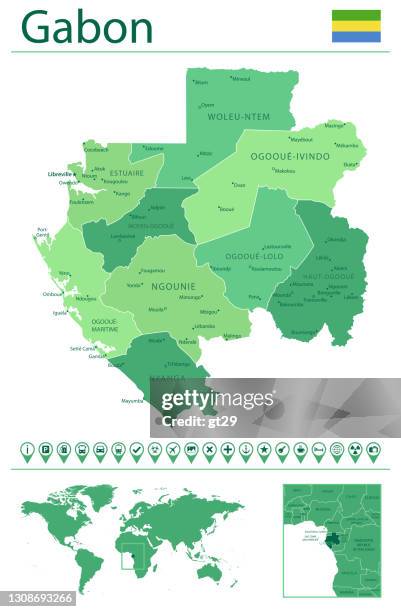 Gabon Detailed Map And Flag Gabon On World Map High Res Vector Graphic Gabon Detailed Map And Flag Gabon On World Map 