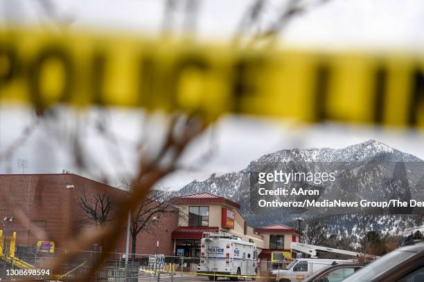 King Soopers in Boulder a day after Monday"u2019s mass shooting on Tuesday, March 23, 2021. A gunman opened fire at a Boulder King Soopers grocery...