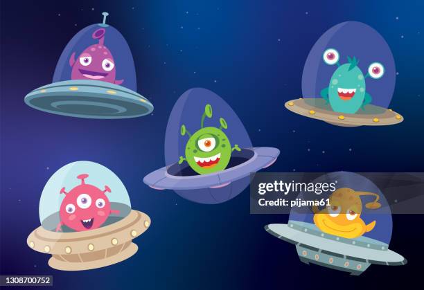 stockillustraties, clipart, cartoons en iconen met reeks ruimtewezens, monsters - alien