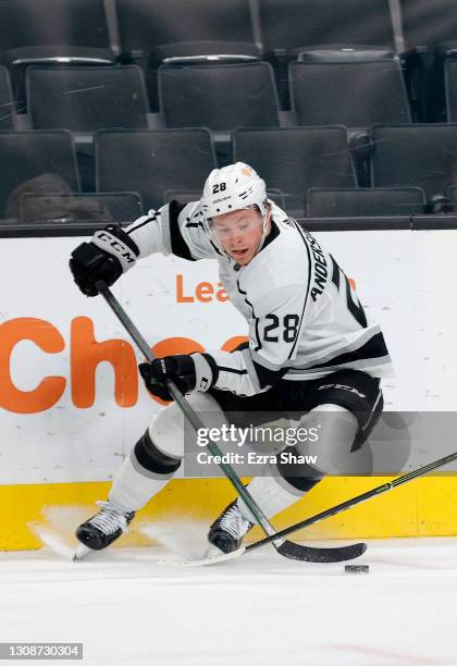 Jaret Anderson-Dolan of the Los Angeles Kings in action against the San Jose Sharks at SAP Center on March 22, 2021 in San Jose, California.