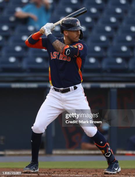 Carlos Correa of the Houston Astros singles in the second inning