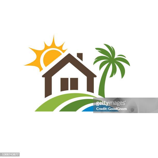 real estate emblem - houses in the sun stock illustrations