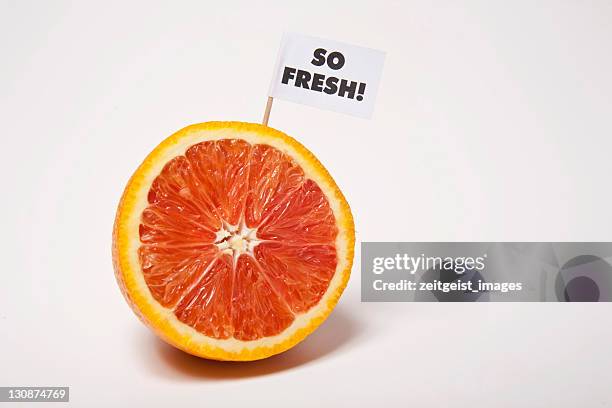 blood orange, flag saying so fresh! - blood orange isolated stock pictures, royalty-free photos & images