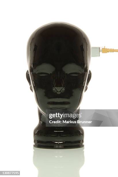 Black Glass Head With Lan Cable, Stock-Foto