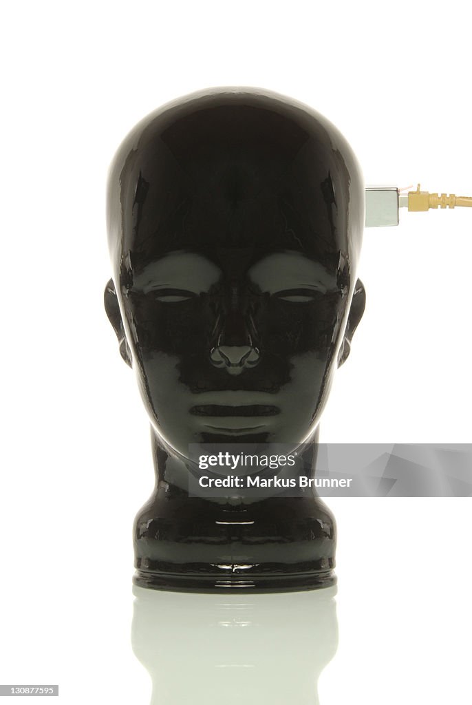 Black glass head with LAN cable