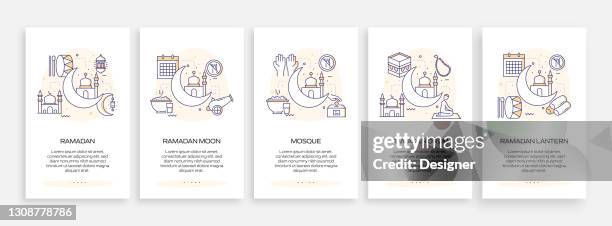 ramadan concept onboarding mobile app page screen with flat icons. ux, ui design template vector illustration - iftar stock illustrations