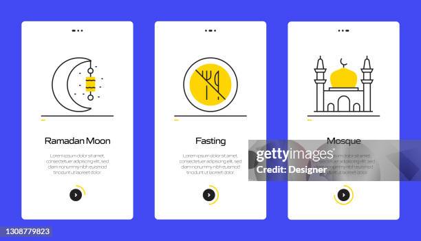 ramadan concept onboarding mobile app page screen with flat icons. ux, ui design template vector illustration - iftar stock illustrations