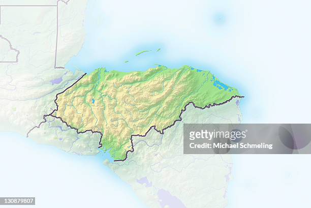 honduras, shaded relief map - honduras map stock pictures, royalty-free photos & images