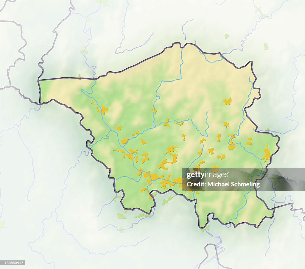 Saarland, Germany, shaded relief map