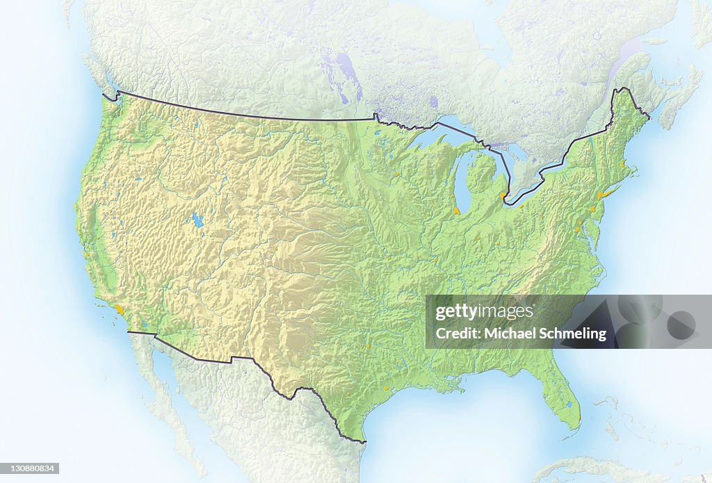 United States, shaded relief map