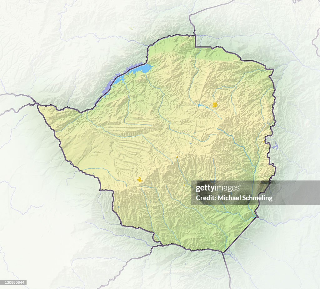 Zimbabwe, shaded relief map