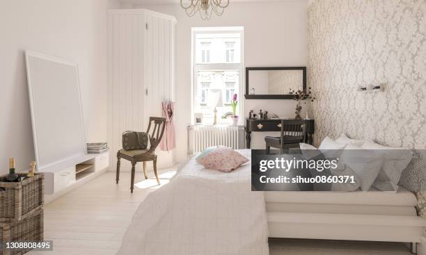 cozy tiny bedroom - small bedroom stock pictures, royalty-free photos & images