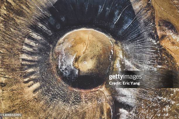 aerial view of volcano crater - volcanic crater stock pictures, royalty-free photos & images