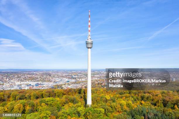 television tower stuttgart tower skyline aerial view city architecture travel stuttgart, germany - stuttgart skyline stock pictures, royalty-free photos & images